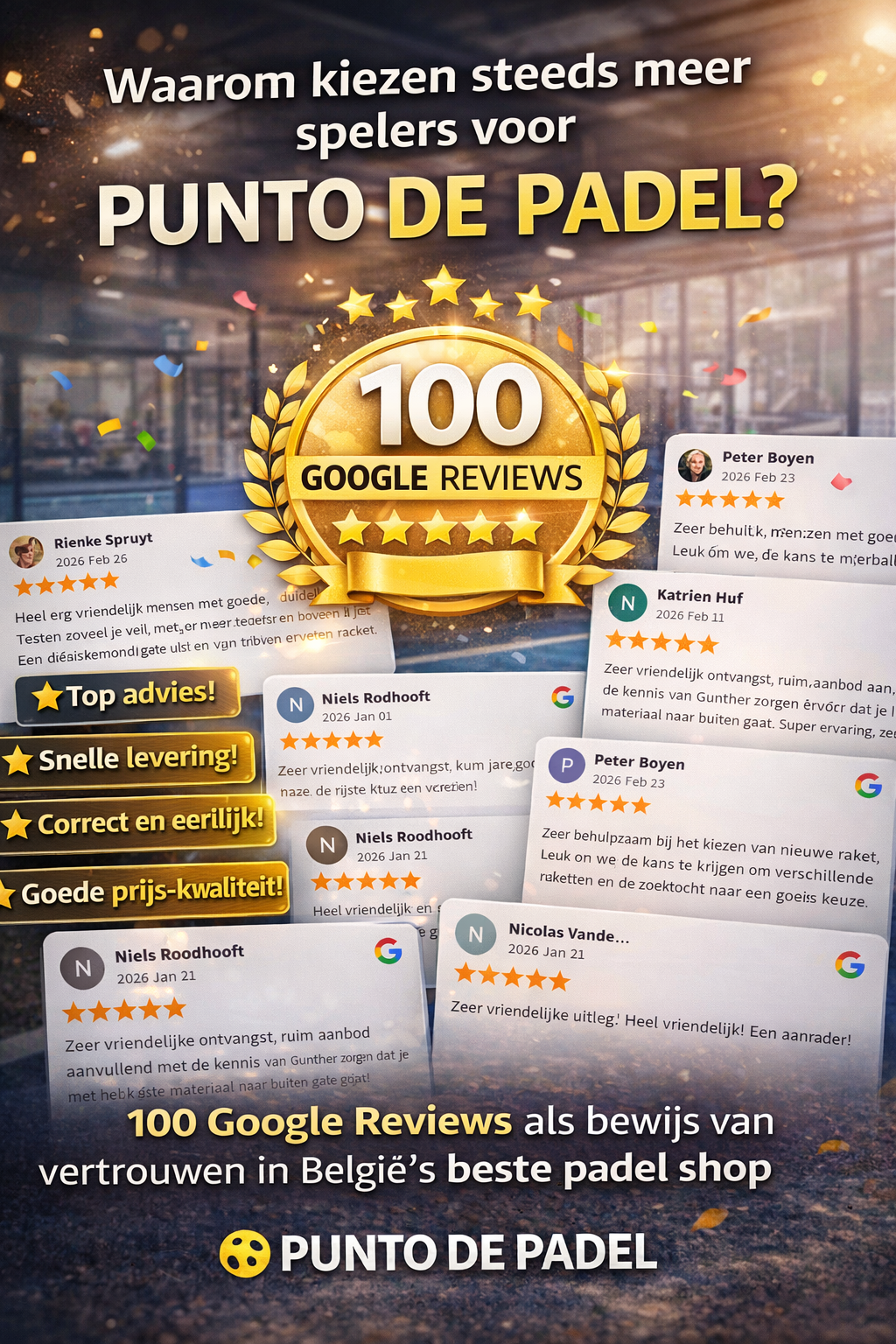 Waarom kiezen steeds meer spelers voor Punto de Padel? 100 Google Reviews als bewijs